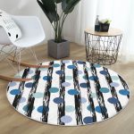 - RealHomes Dijital Baskılı Kaymaz Tabanlı Comfort Yuvarlak Halı - Realhomes  Beyaz Zeminde Renkli Puantiyeli Dijital Baskılı Modern Siyah Koridor ve Antre Yıkanabilir Kaymaz Tabanlı Yuvarlak Halı Realhomes