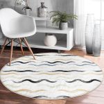 - RealHomes Dijital Baskılı Kaymaz Tabanlı Comfort Yuvarlak Halı - Realhomes  Beyaz Zeminde Renkli Zikzak Desenli Dijital Baskılı Modern Koridor ve Antre Yıkanabilir Kaymaz Tabanlı Yuvarlak Halı Realhomes