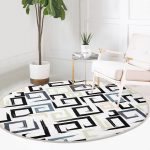 - RealHomes Dijital Baskılı Kaymaz Tabanlı Comfort Yuvarlak Halı - Realhomes  Beyaz Zeminde Renkli Geometrik Şekilli Dijital Baskılı Modern Mutfak Yıkanabilir Kaymaz Tabanlı Yuvarlak Halı Realhomes