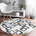 - RealHomes Dijital Baskılı Kaymaz Tabanlı Comfort Yuvarlak Halı - Realhomes  Beyaz Zeminde Renkli Geometrik Şekilli Dijital Baskılı Modern Mutfak Yıkanabilir Kaymaz Tabanlı Yuvarlak Halı Realhomes