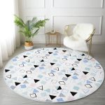 - RealHomes Dijital Baskılı Kaymaz Tabanlı Comfort Yuvarlak Halı - Realhomes  Beyaz Zeminde Renkli Geometrik Desenli Dijital Baskılı Modern Koridor ve Antre Yıkanabilir Kaymaz Tabanlı Yuvarlak Halı Realhomes