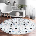 - RealHomes Dijital Baskılı Kaymaz Tabanlı Comfort Yuvarlak Halı - Realhomes  Beyaz Zeminde Renkli Geometrik Desenli Dijital Baskılı Modern Koridor ve Antre Yıkanabilir Kaymaz Tabanlı Yuvarlak Halı Realhomes