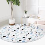 - RealHomes Dijital Baskılı Kaymaz Tabanlı Comfort Yuvarlak Halı - Realhomes  Beyaz Zeminde Renkli Geometrik Desenli Dijital Baskılı Modern Koridor ve Antre Yıkanabilir Kaymaz Tabanlı Yuvarlak Halı Realhomes