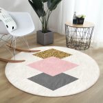 Renkli Zeminde Geometrik Desenli Dijital Baskılı Modern Yatak Odası Yıkanabilir Kaymaz Tabanlı Yuvarlak Halı Realhomes