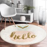 - RealHomes Dijital Baskılı Kaymaz Tabanlı Comfort Yuvarlak Halı - Realhomes  Renkli Zeminde Gold Detaylı Hello Yazılı Dijital Baskılı Modern Mutfak Yıkanabilir Kaymaz Tabanlı Yuvarlak Halı Realhomes