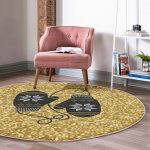 - RealHomes Dijital Baskılı Kaymaz Tabanlı Comfort Yuvarlak Halı - Realhomes  Gold Zeminde Modern Desen İşlemeli Eldiven Dijital Baskılı Mutfak Yıkanabilir Kaymaz Tabanlı Yuvarlak Halı Realhomes