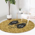 - RealHomes Dijital Baskılı Kaymaz Tabanlı Comfort Yuvarlak Halı - Realhomes  Gold Zeminde Modern Desen İşlemeli Eldiven Dijital Baskılı Mutfak Yıkanabilir Kaymaz Tabanlı Yuvarlak Halı Realhomes