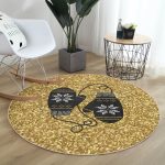 - RealHomes Dijital Baskılı Kaymaz Tabanlı Comfort Yuvarlak Halı - Realhomes  Gold Zeminde Modern Desen İşlemeli Eldiven Dijital Baskılı Mutfak Yıkanabilir Kaymaz Tabanlı Yuvarlak Halı Realhomes