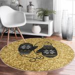 - RealHomes Dijital Baskılı Kaymaz Tabanlı Comfort Yuvarlak Halı - Realhomes  Gold Zeminde Modern Desen İşlemeli Eldiven Dijital Baskılı Mutfak Yıkanabilir Kaymaz Tabanlı Yuvarlak Halı Realhomes