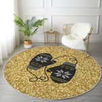 - RealHomes Dijital Baskılı Kaymaz Tabanlı Comfort Yuvarlak Halı - Realhomes  Gold Zeminde Modern Desen İşlemeli Eldiven Dijital Baskılı Mutfak Yıkanabilir Kaymaz Tabanlı Yuvarlak Halı Realhomes