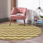 Gold Zeminde Modern Renkli Zikzak Desenli Dijital Baskılı Mutfak Yıkanabilir Kaymaz Tabanlı Yuvarlak Halı Realhomes