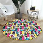 - RealHomes Dijital Baskılı Kaymaz Tabanlı Comfort Yuvarlak Halı - Realhomes  Beyaz Zeminde Renkli Geometrik Desenli Dijital Baskılı Modern Banyo Yıkanabilir Kaymaz Tabanlı Yuvarlak Halı Realhomes