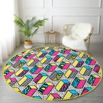 - RealHomes Dijital Baskılı Kaymaz Tabanlı Comfort Yuvarlak Halı - Realhomes  Beyaz Zeminde Renkli Geometrik Desenli Dijital Baskılı Modern Banyo Yıkanabilir Kaymaz Tabanlı Yuvarlak Halı Realhomes