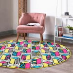 - RealHomes Dijital Baskılı Kaymaz Tabanlı Comfort Yuvarlak Halı - Realhomes  Beyaz Zeminde Renkli Geometrik Desenli Dijital Baskılı Modern Banyo Yıkanabilir Kaymaz Tabanlı Yuvarlak Halı Realhomes