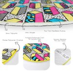 - RealHomes Dijital Baskılı Kaymaz Tabanlı Comfort Yuvarlak Halı - Realhomes  Beyaz Zeminde Renkli Geometrik Desenli Dijital Baskılı Modern Banyo Yıkanabilir Kaymaz Tabanlı Yuvarlak Halı Realhomes