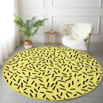 Sarı Zeminde Siyah Puantiye Desenli Dijital Baskılı Modern Gold Çocuk ve Genç Odası Yıkanabilir Kaymaz Tabanlı Yuvarlak Halı Realhomes