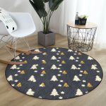 - RealHomes Dijital Baskılı Kaymaz Tabanlı Comfort Yuvarlak Halı - Realhomes  Renkli Zeminde Çam Ağacı Desenli Dijital Baskılı Modern Gri Salon ve Oturma Odası Yıkanabilir Kaymaz Tabanlı Yuvarlak Halı Realhomes