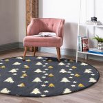 - RealHomes Dijital Baskılı Kaymaz Tabanlı Comfort Yuvarlak Halı - Realhomes  Renkli Zeminde Çam Ağacı Desenli Dijital Baskılı Modern Gri Salon ve Oturma Odası Yıkanabilir Kaymaz Tabanlı Yuvarlak Halı Realhomes