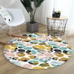 - RealHomes Dijital Baskılı Kaymaz Tabanlı Comfort Yuvarlak Halı - Realhomes  Beyaz Zeminde Renkli Çizimli Geometrik Desen Dijital Baskılı Modern Outdoor Yıkanabilir Kaymaz Tabanlı Yuvarlak Halı Realhomes