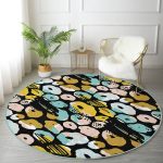 - RealHomes Dijital Baskılı Kaymaz Tabanlı Comfort Yuvarlak Halı - Realhomes  Siyah Zeminde Renkli Geometrik Desenli Dijital Baskılı Modern Koridor ve Antre Yıkanabilir Kaymaz Tabanlı Yuvarlak Halı Realhomes