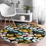 - RealHomes Dijital Baskılı Kaymaz Tabanlı Comfort Yuvarlak Halı - Realhomes  Siyah Zeminde Renkli Geometrik Desenli Dijital Baskılı Modern Koridor ve Antre Yıkanabilir Kaymaz Tabanlı Yuvarlak Halı Realhomes