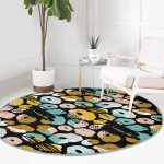 - RealHomes Dijital Baskılı Kaymaz Tabanlı Comfort Yuvarlak Halı - Realhomes  Siyah Zeminde Renkli Geometrik Desenli Dijital Baskılı Modern Koridor ve Antre Yıkanabilir Kaymaz Tabanlı Yuvarlak Halı Realhomes