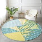 - RealHomes Dijital Baskılı Kaymaz Tabanlı Comfort Yuvarlak Halı - Realhomes Renkli Zeminde Geometrik Desenli Yaprak Motifli Dijital Baskılı Modern Turkuaz Mutfak Yıkanabilir Kaymaz Tabanlı Yuvarlak Halı Realhomes