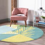 - RealHomes Dijital Baskılı Kaymaz Tabanlı Comfort Yuvarlak Halı - Realhomes Renkli Zeminde Geometrik Desenli Yaprak Motifli Dijital Baskılı Modern Turkuaz Mutfak Yıkanabilir Kaymaz Tabanlı Yuvarlak Halı Realhomes