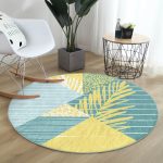 - RealHomes Dijital Baskılı Kaymaz Tabanlı Comfort Yuvarlak Halı - Realhomes Renkli Zeminde Geometrik Desenli Yaprak Motifli Dijital Baskılı Modern Turkuaz Mutfak Yıkanabilir Kaymaz Tabanlı Yuvarlak Halı Realhomes