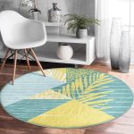 - RealHomes Dijital Baskılı Kaymaz Tabanlı Comfort Yuvarlak Halı - Realhomes Renkli Zeminde Geometrik Desenli Yaprak Motifli Dijital Baskılı Modern Turkuaz Mutfak Yıkanabilir Kaymaz Tabanlı Yuvarlak Halı Realhomes