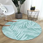 - RealHomes Dijital Baskılı Kaymaz Tabanlı Comfort Yuvarlak Halı - Realhomes  Renkli Zeminde Yaprak Desenli Dijital Baskılı Modern Turkuaz Mutfak Yıkanabilir Kaymaz Tabanlı Yuvarlak Halı Realhomes