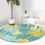 - RealHomes Dijital Baskılı Kaymaz Tabanlı Comfort Yuvarlak Halı - Realhomes  Renkli Zeminde Soyut Çizimli Palmiyeler Dijital Baskılı Modern Turkuaz Mutfak Yıkanabilir Kaymaz Tabanlı Yuvarlak Halı Realhomes