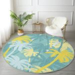 - RealHomes Dijital Baskılı Kaymaz Tabanlı Comfort Yuvarlak Halı - Realhomes  Renkli Zeminde Soyut Çizimli Palmiyeler Dijital Baskılı Modern Turkuaz Mutfak Yıkanabilir Kaymaz Tabanlı Yuvarlak Halı Realhomes