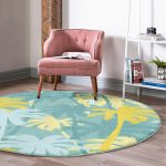 - RealHomes Dijital Baskılı Kaymaz Tabanlı Comfort Yuvarlak Halı - Realhomes  Renkli Zeminde Soyut Çizimli Palmiyeler Dijital Baskılı Modern Turkuaz Mutfak Yıkanabilir Kaymaz Tabanlı Yuvarlak Halı Realhomes