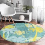 - RealHomes Dijital Baskılı Kaymaz Tabanlı Comfort Yuvarlak Halı - Realhomes  Renkli Zeminde Soyut Çizimli Palmiyeler Dijital Baskılı Modern Turkuaz Mutfak Yıkanabilir Kaymaz Tabanlı Yuvarlak Halı Realhomes