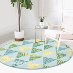 - RealHomes Dijital Baskılı Kaymaz Tabanlı Comfort Yuvarlak Halı - Realhomes  Renkli Zeminde Geometrik Desenli Palmiyeler Dijital Baskılı Modern Pembe Mutfak Yıkanabilir Kaymaz Tabanlı Yuvarlak Halı Realhomes