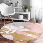 - RealHomes Dijital Baskılı Kaymaz Tabanlı Comfort Yuvarlak Halı - Realhomes  Renkli Zeminde Soyut Çizimli Çiçek Desenli Dijital Baskılı Modern Turkuaz Koridor ve Antre Yıkanabilir Kaymaz Tabanlı Yuvarlak Halı Realhomes