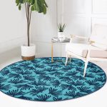 - RealHomes Dijital Baskılı Kaymaz Tabanlı Comfort Yuvarlak Halı - Realhomes Renkli Zeminde Yaprak Desenli Dijital Baskılı Modern Lacivert Salon ve Oturma Odası Yıkanabilir Kaymaz Tabanlı Yuvarlak Halı Realhomes