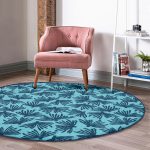 - RealHomes Dijital Baskılı Kaymaz Tabanlı Comfort Yuvarlak Halı - Realhomes Renkli Zeminde Yaprak Desenli Dijital Baskılı Modern Lacivert Salon ve Oturma Odası Yıkanabilir Kaymaz Tabanlı Yuvarlak Halı Realhomes