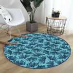 - RealHomes Dijital Baskılı Kaymaz Tabanlı Comfort Yuvarlak Halı - Realhomes Renkli Zeminde Yaprak Desenli Dijital Baskılı Modern Lacivert Salon ve Oturma Odası Yıkanabilir Kaymaz Tabanlı Yuvarlak Halı Realhomes