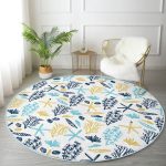 - RealHomes Dijital Baskılı Kaymaz Tabanlı Comfort Yuvarlak Halı - Realhomes Beyaz Zeminde Renkli Deniz Motifli Dijital Baskılı Modern Lacivert Banyo Yıkanabilir Kaymaz Tabanlı Yuvarlak Halı Realhomes