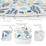 - RealHomes Dijital Baskılı Kaymaz Tabanlı Comfort Yuvarlak Halı - Realhomes Beyaz Zeminde Renkli Deniz Motifli Dijital Baskılı Modern Lacivert Banyo Yıkanabilir Kaymaz Tabanlı Yuvarlak Halı Realhomes