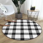 - RealHomes Dijital Baskılı Kaymaz Tabanlı Comfort Yuvarlak Halı - Realhomes  Beyaz Zeminde Siyah Ekose Desenli Dijital Baskılı Modern Ofis Yıkanabilir Kaymaz Tabanlı Yuvarlak Halı Realhomes