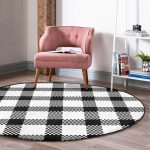 - RealHomes Dijital Baskılı Kaymaz Tabanlı Comfort Yuvarlak Halı - Realhomes Beyaz Zeminde Siyah Ekose Desenli Dijital Baskılı Modern Ofis Yıkanabilir Kaymaz Tabanlı Yuvarlak Halı Realhomes