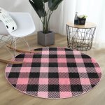 - RealHomes Dijital Baskılı Kaymaz Tabanlı Comfort Yuvarlak Halı - Realhomes  Renkli Pastel Zeminde Siyah Ekose Desenli Dijital Baskılı Modern Pembe Yatak Odası Yıkanabilir Kaymaz Tabanlı Yuvarlak Halı Realhomes