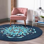 - RealHomes Dijital Baskılı Kaymaz Tabanlı Comfort Yuvarlak Halı - Realhomes  Renkli Zeminde Çini Desenli Dijital Baskılı Modern Lacivert Salon ve Oturma Odası Yıkanabilir Kaymaz Tabanlı Yuvarlak Halı Realhomes