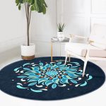 - RealHomes Dijital Baskılı Kaymaz Tabanlı Comfort Yuvarlak Halı - Realhomes  Renkli Zeminde Çini Desenli Dijital Baskılı Modern Lacivert Salon ve Oturma Odası Yıkanabilir Kaymaz Tabanlı Yuvarlak Halı Realhomes