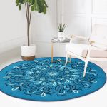 - RealHomes Dijital Baskılı Kaymaz Tabanlı Comfort Yuvarlak Halı - Realhomes  Renkli Zeminde Çini Desenli Dijital Baskılı Modern Lacivert Salon ve Oturma Odası Yıkanabilir Kaymaz Tabanlı Yuvarlak Halı Realhomes