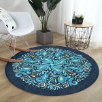 - RealHomes Dijital Baskılı Kaymaz Tabanlı Comfort Yuvarlak Halı - Realhomes  Renkli Zeminde Çini Desenli Dijital Baskılı Modern Lacivert Salon ve Oturma Odası Yıkanabilir Kaymaz Tabanlı Yuvarlak Halı Realhomes