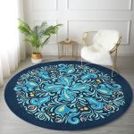 - RealHomes Dijital Baskılı Kaymaz Tabanlı Comfort Yuvarlak Halı - Realhomes  Renkli Zeminde Çini Desenli Dijital Baskılı Modern Lacivert Salon ve Oturma Odası Yıkanabilir Kaymaz Tabanlı Yuvarlak Halı Realhomes